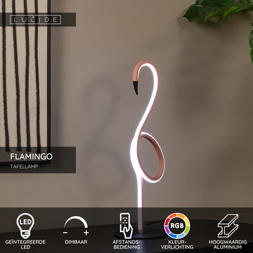 Lucide FLAMINGO - Tafellamp - LED Dimb. - RGB - Roze - USP